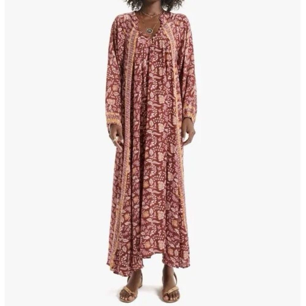 NATALIE MARTIN Fiore Maxi Sweet Autumn Merlot Maxi Dress Sz M Floral Silk Boho